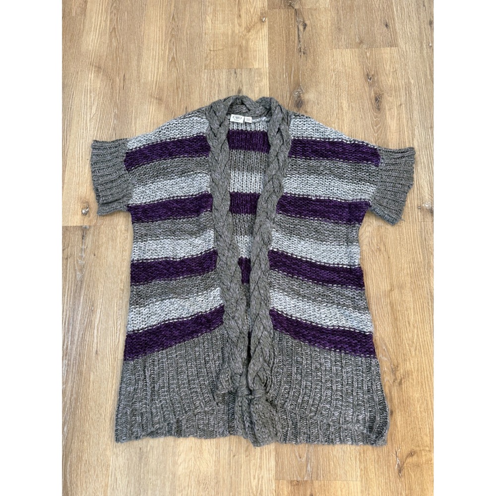 Cato Whimsygoth Boho Y2K Cardigan Women 22/24W Gray Purple Striped Chunky Knit